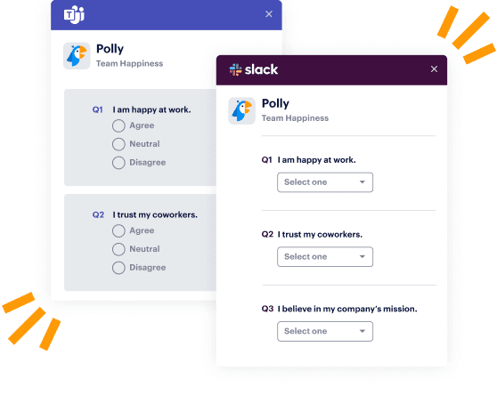 Polly polls and surveys interface for gathering feedback in team chat
