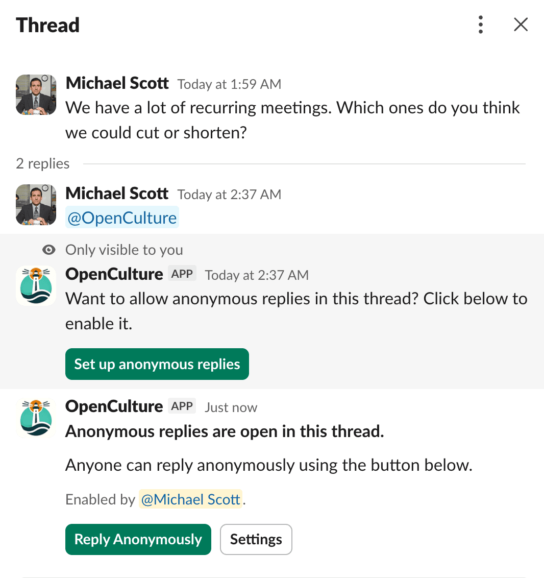 Anonymous reply posted in a Slack thread under a pseudonym using OpenCulture