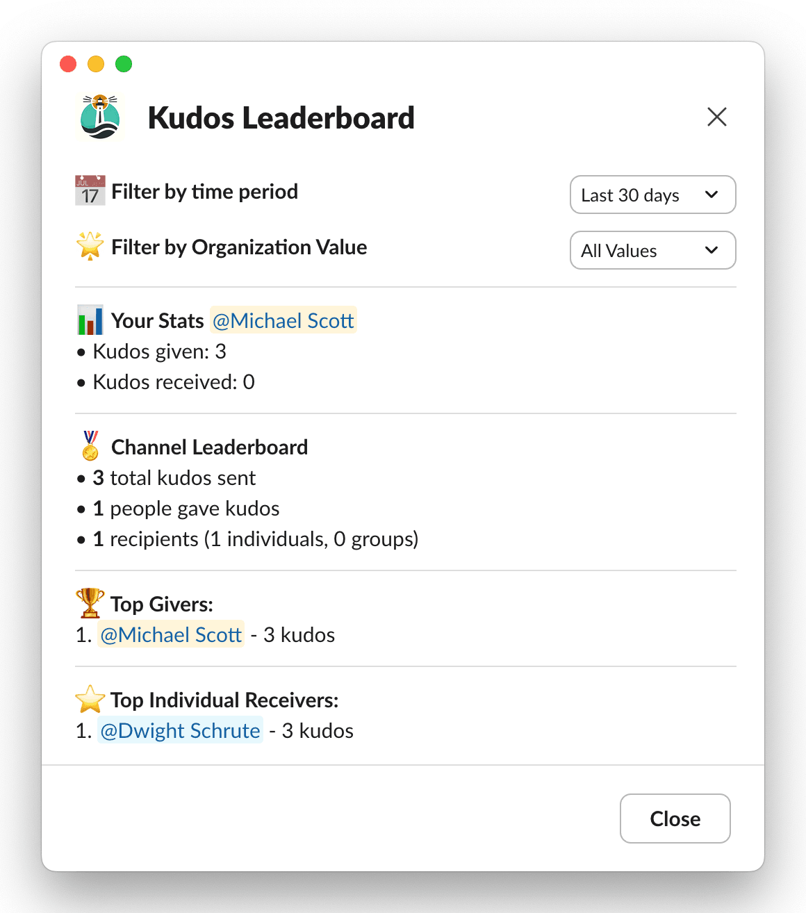 OpenCulture kudos leaderboard showing top recognized team members with their kudos counts